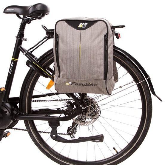 Reinforced EASYBIKE rear bag attachment via plastic eyelets for bicycles