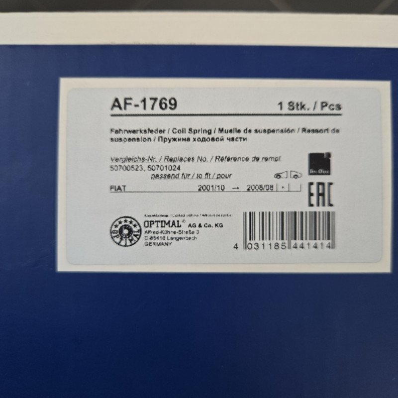 2x OPTIMAL AF-1769 Coil spring suitable for FIAT STILO